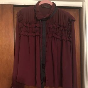 Zara Burgundy Blouse with Black Trim